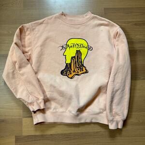 Men's Brain Dead Mount Slime Orange Heavyweight Crewneck Pullover Sweatshirt L
